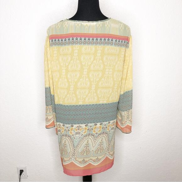 Soft Surroundings yellow orange blue beaded sheer tunic top size Extra Large XL - Picture 16 of 16